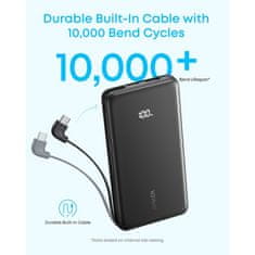 Anker Zolo Powerbank 10000 mAh, 22,5W z vgrajenim USB-C kablom, bel