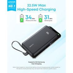 Anker Zolo Powerbank 20000 mAh, 22,5W s ugrađenim USB-C kabelom, crn