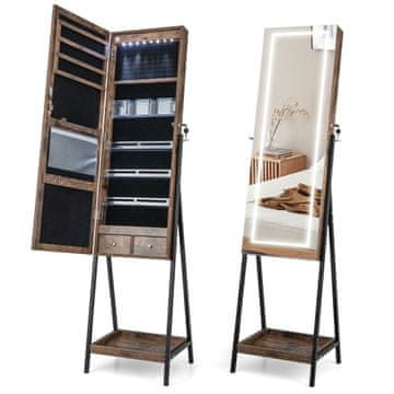 Northix Ormarić za nakit s ogledalom i 3 LED svjetla 2 ladice 41x35x160 cm