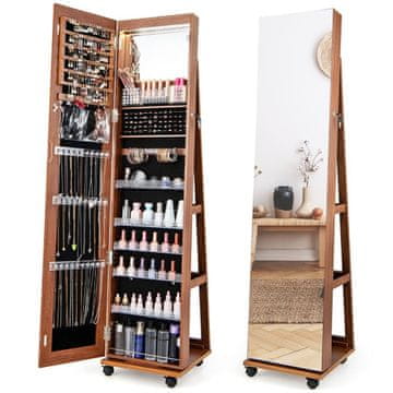 Northix Ormarić za nakit 3-u-1 s ogledalom i LED svjetlima 40x38x163 cm smeđi