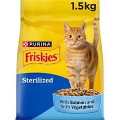 Friskies Sterilised suha hrana za mačke, losos i povrće, 6 x 1,5 kg