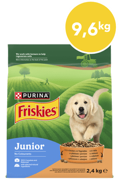 Friskies Junior suha hrana za štence, piletina i povrće, 4 x 2,4 kg