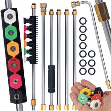 Rosfix Set 7 Cijevi Za Prskanje I Mlaznica – Pjenasta Mlaznica 90°, Brzi Spoj 1/4”, 250 BAR, Duljina 2,6 m | Za Visokotlačni Perač