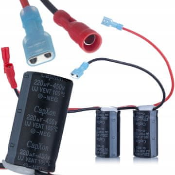 Rosfix Capxon Dual 220Uf 450V – Elektrolitski Kondenzatorski Set | 2X 220μF, 450V, Paralelna Veza, Konektori, Ø25X46 MM, 105°C