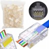 Rosfix Easypass RJ45 6E Prolazni Utičak – 100 Komada | 8P8C, UTP Kabel LAN, Kategorija 6E, Zlatni Kontakti