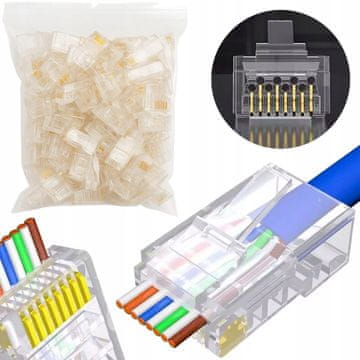 Rosfix Easypass RJ45 6E Prolazni Utičak – 100 Komada | 8P8C, UTP Kabel LAN, Kategorija 6E, Zlatni Kontakti