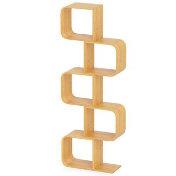 Northix S-oblikovana bambusova polica za knjige 5 razina – kućni ured