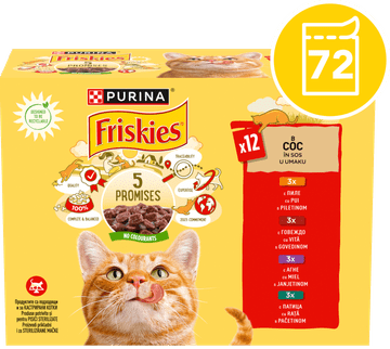 Friskies Adult mokra hrana za odrasle mačke, piletina, govedina, janjetina i patka u umaku, 72 x 85 g