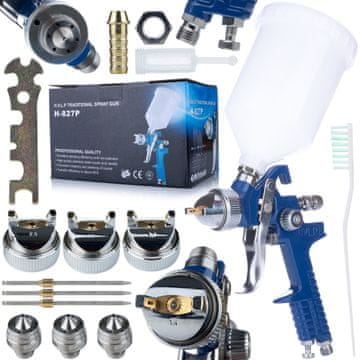 Rosfix Hvlp Pištolj Za Lakiranje – Srebrni, 4 Mlaznice 1,4/1,7/2,0/2,5 MM | 600 ML, 170–300 l/Min, 3–4 BAR, Mesing/Aluminij