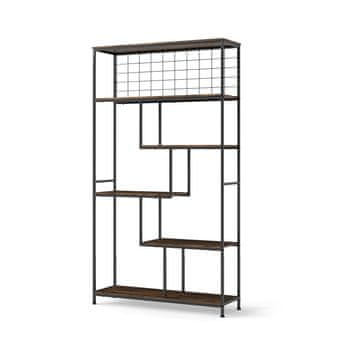 Northix Samostojeća polica za knjige sa 6 razina i metalnom rešetkom, rustikalno smeđa, 180 cm