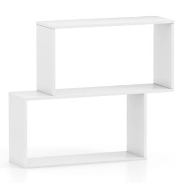 Northix Geometrijska polica za knjige s 3 razine, bijelo drvo, 2 kockaste police