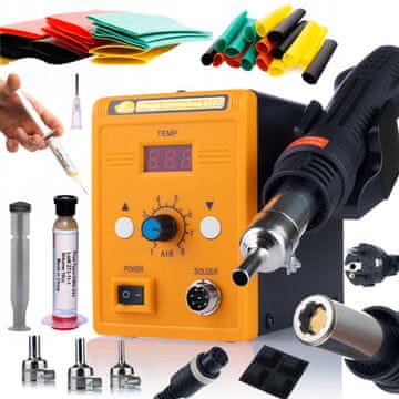Rosfix Set Lemilica Hot-Air 858D – 700W, 100-500°C, 3 Mlaznice | Termoskupljajuce Cijevi 328 Kom, Flux Rma-223