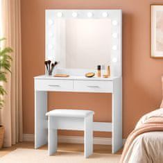 Aga Toaletni stolić s ogledalom i osvjetljenjem + tabure Mat Bijeli