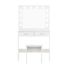 Aga Toaletni stolić s ogledalom i osvjetljenjem + tabure Mat Bijeli