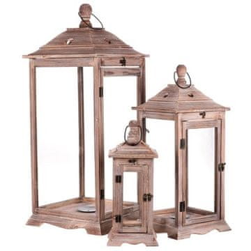 Autronic Fenjer Wooden lantern, brown color, set of 3 pieces (LD-0336)