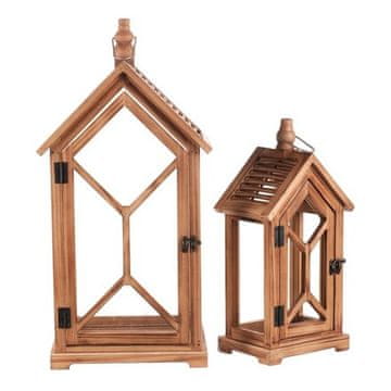 Autronic Fenjer Wooden lantern - house shape, price for a set of 2 pieces (DA209 BR)