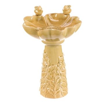 Autronic Hranilica/pojilica Bird Feeder - ceramic, flower with birds, standing, light green (KEX6004 GRN2-S)