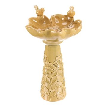 Autronic Hranilica/pojilica Bird Feeder - ceramic, flower with birds, standing, light green (KEX6004 GRN2-L)