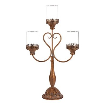 Autronic Svijećnjak Metal candlestick - 65 cm, 3 arms, with glasses, gold color (FUP557)