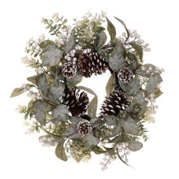 Autronic Vijenac Green wreath - diameter 45 cm, leaves, pine cones and white berries with mother of pearl (PRZ4013)