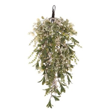 Autronic Ukras Leaves and Berries - artificial curtain, green-white, with pearl (PRZ4011)