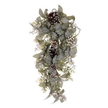 Autronic Ukras Leaves, berries and cones - artificial curtain, green-white, with pearl (PRZ4014)