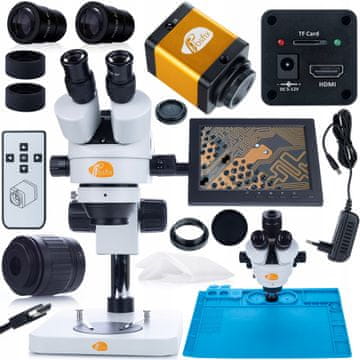 Rosfix Mercury PRO Mikroskopski Set – Trinokularna Glava, Kamera 12Mp, Silikonska Mata 480X320MM, Zaslon 8" | Hdmi, C-Mount, 7X-45X Zoom