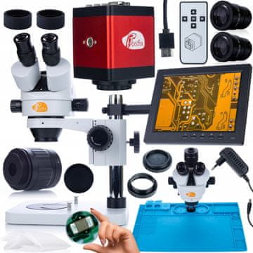 Rosfix Mikroskopski Set Mercury PRO – Trinokularna Glava, Kamera, 8" Zaslon | Zoom 7X-45X, Hdmi/Vga