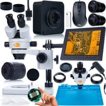 Rosfix Mercury PRO Mikroskopski Set – Trinokularna Glava, Kamera 16Mp, Silikonska Mata 480X320MM, Zaslon 8"