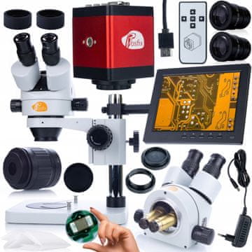 Rosfix Mercury PRO Mikroskopski Set – Trinokularna Glava, Kamera 2Mp, 8" Zaslon, C-Mount, Zoom 7X-45X | Serija Planets PRO