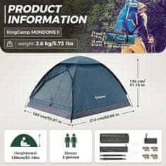 KingCamp Ultralagani kamping šator Mondome II za 2 osobe, 210 x 180 x 130 cm, plava