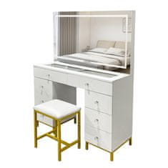 Aga Toaletni stolić s ogledalom i osvjetljenjem + tabure Mat bijeli