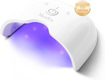 slomart MelodySusie Mala UV lampa za gel nokte s prijenosnim dizajnom, P-ART06G Punjiva sušilica za nokte s pametnim senzorom stvrdnjava meke gelove, polu-stvrdnuti gel, bijela
