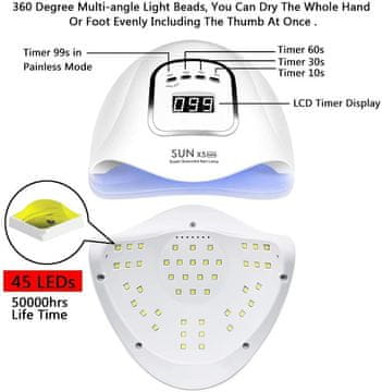 slomart 150W Sušilica za nokte, UV LED lampa za nokte s gelom, s postavkama timera 10s/30s/60s/99s, infracrveni senzor, LCD zaslon