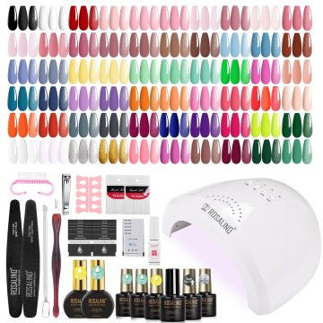 slomart ROSALIND UV set za nokte s UV lampom, 60+5 kom početni komplet geliranih noktiju roza plava zelena ljubičasta crvena crna smeđa gel lak gel nokti za manikuru studio za nokte set