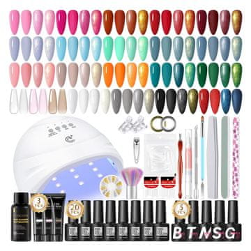slomart COSCELIA 47PCS Gel Nagellack Set s UV lampom, 20 boja UV gel lak roza šljokice 3 kom Poly gel za nokte Base Top Coat gel lak u boji za gel nokte manikura početni komplet