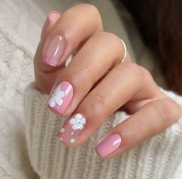 slomart JMEOWIO Nagelfolie French Tip Roza Bela Cvetlični Gel Nokti Naljepnice Samoljepljive Naljepnice za Nokte Uv Učvršćivanje Dekoracija Dodaci za Oblikovanje Noktiju