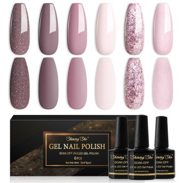 slomart Sjajni UV lak za nokte, 6 boja svjetlucavo roza tamno roza svijetlo roza nude lak za nokte, gel lak Soak-Off UV lak za nokte set za početnike DIY nail art kod kuće, 8ml