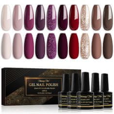 slomart Sjajni UV lak za nokte, 10 boja nude bež crvena tamno ljubičasta tamno crvena smeđa zlatni gliter gel lak za nokte Soak-Off UV lak za nokte komplet za početnike DIY Nail Art Set, 8ml