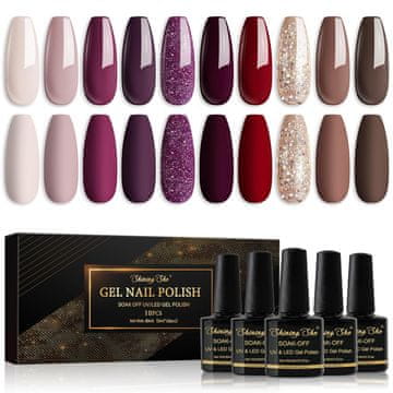 slomart Sjajni UV lak za nokte, 10 boja nude bež crvena tamno ljubičasta tamno crvena smeđa zlatni gliter gel lak za nokte Soak-Off UV lak za nokte komplet za početnike DIY Nail Art Set, 8ml