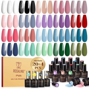 slomart ROSALIND UV set za nokte, 24 komada gel lakova za nokte bijelo crno roza ljubičasto crveno plavo zeleno šareni gel gel nokti, Soak-Off Mini gel lak za nokte dizajn noktiju poklon