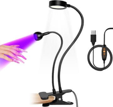slomart UV lampa s guščjim vratom za gel nokte: LED lampa za nokte s prilagodljivom stezaljkom, dvostruka UV lampa, mala za profesionalnu manikuru u salonu kod kuće - crna