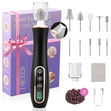 slomart Karrong Manikura Set Električni Bežični, Električna Turpija za Nokte s 10 Nastavcima, Električni Frezer za Nokte Akumulatorski, Set za Njegu Noktiju s 10 Brzina LED Svjetlo za Gel Nokte Akrilne Nokte