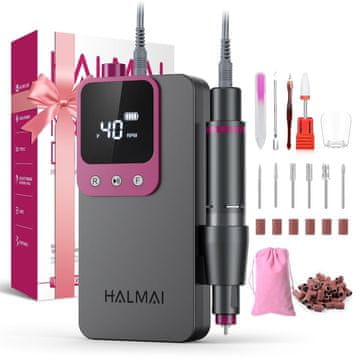 slomart HALMAI Profesionalna električna brusilica za nokte HMC320, bežična 40000 RPM, 4000 mAh, za akrilne i gel nokte (Tamno siva)