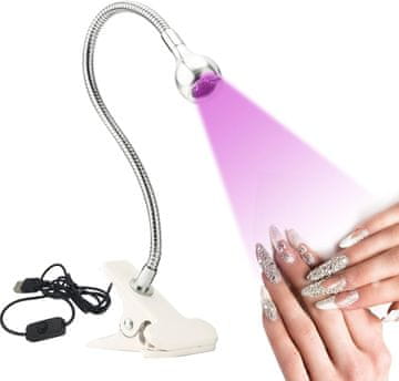 slomart USB punjiva UV/LED lampa za gel nokte 3W 395nm – mini stolna s fleksibilnim vratom i kopčom, prijenosna sušilica za manikuru (bijela)