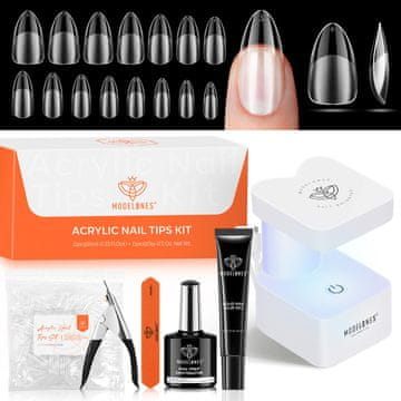 slomart Modelones komplet za nokte 510 tipova + 15g ljepila, primer, mini UV lampa i turpija – 15 veličina, srednji bademasti vrhovi, DIY salon kod kuće