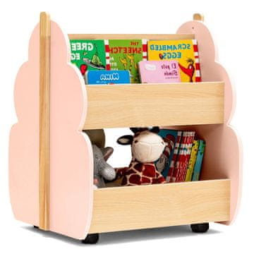 Northix Otroška knjižna polica na kolesih 2 nivoja 62 cm roza MDF