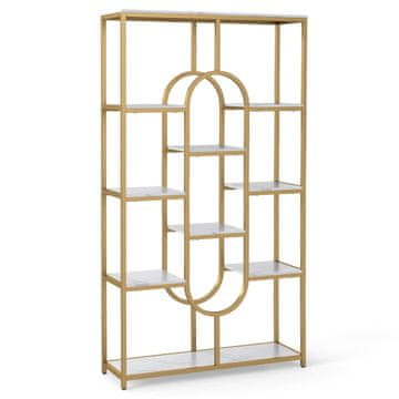 Northix Geometrijska knjižna polica 5 polic 175 cm belo zlata kovina