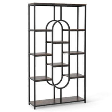 Northix Geometrijska knjižna polica 5 polic 175 cm rjava črna kovina