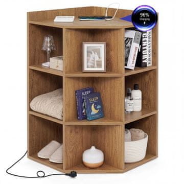 Northix Kutna polica za knjige s punjačem, 9 polica, 2 USB-a, 4 utičnice
